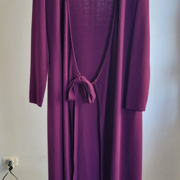 Rosanna Long Open Front Belted Purple Duster/Cardigan (Size: L) - Picture 3 of 14